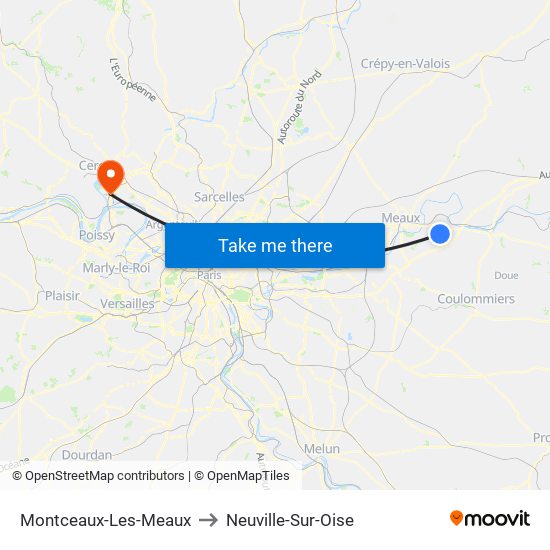 Montceaux-Les-Meaux to Neuville-Sur-Oise map