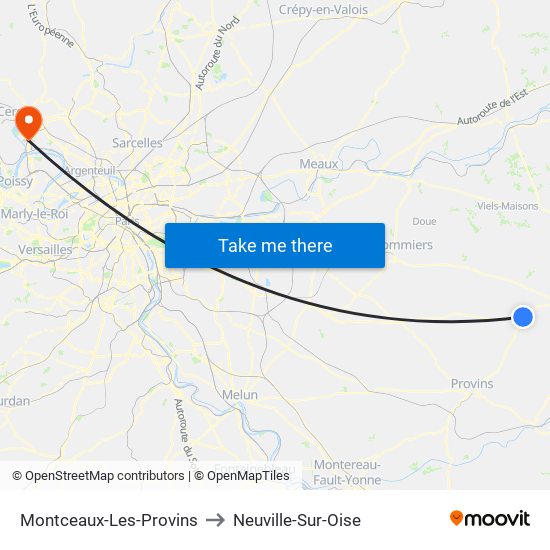 Montceaux-Les-Provins to Neuville-Sur-Oise map