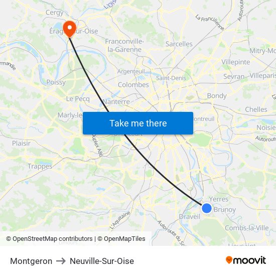 Montgeron to Neuville-Sur-Oise map