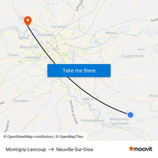 Montigny-Lencoup to Neuville-Sur-Oise map