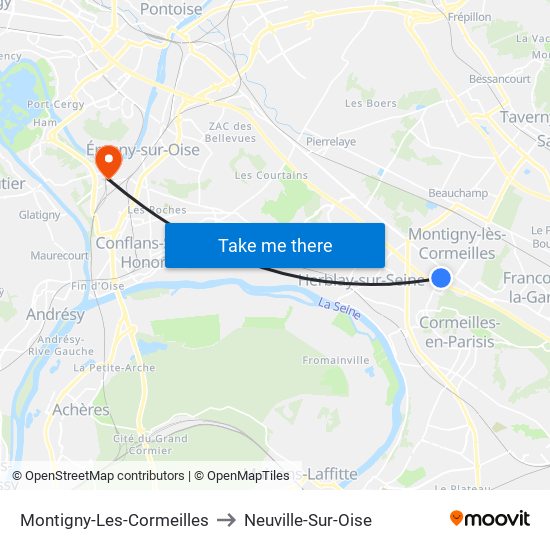 Montigny-Les-Cormeilles to Neuville-Sur-Oise map