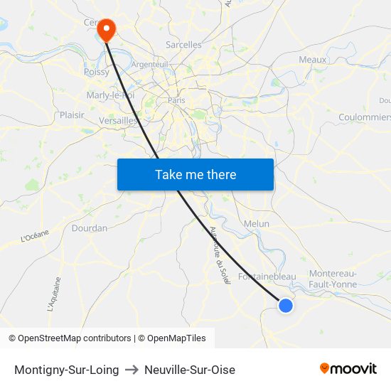 Montigny-Sur-Loing to Neuville-Sur-Oise map