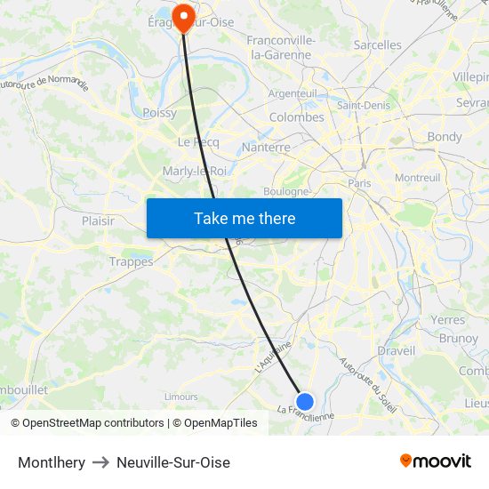 Montlhery to Neuville-Sur-Oise map