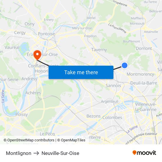 Montlignon to Neuville-Sur-Oise map