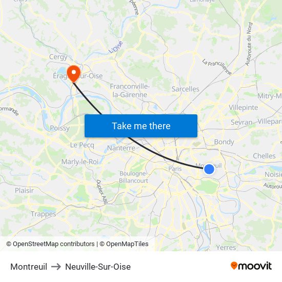 Montreuil to Neuville-Sur-Oise map