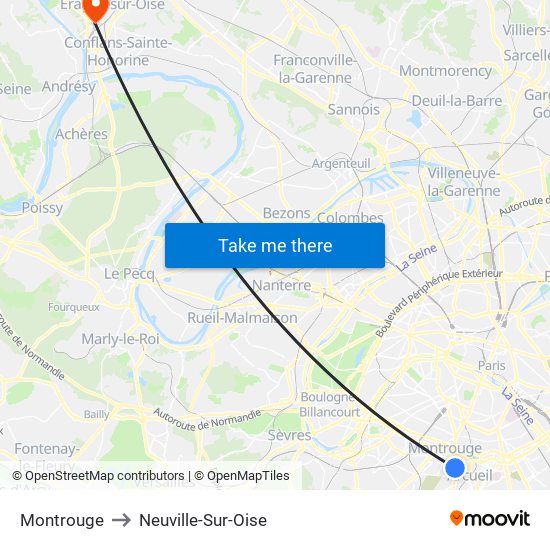 Montrouge to Neuville-Sur-Oise map