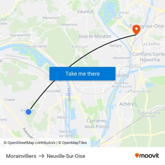 Morainvilliers to Neuville-Sur-Oise map
