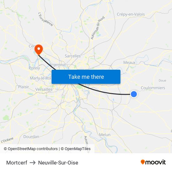 Mortcerf to Neuville-Sur-Oise map