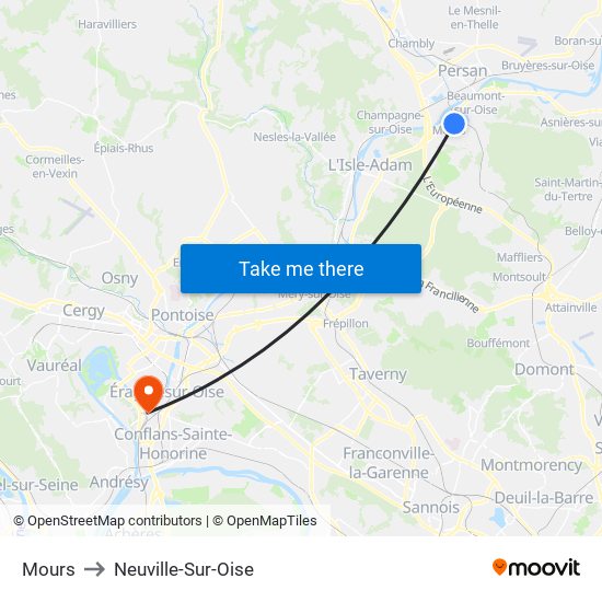 Mours to Neuville-Sur-Oise map