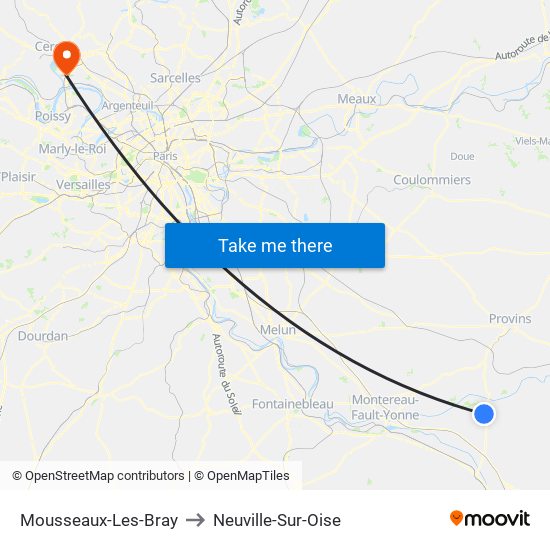 Mousseaux-Les-Bray to Neuville-Sur-Oise map