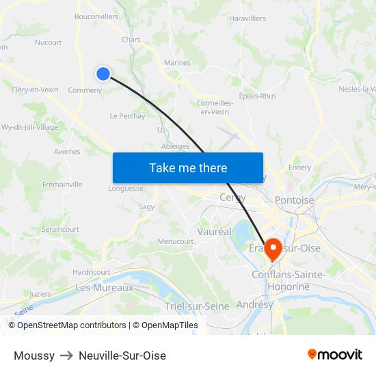 Moussy to Neuville-Sur-Oise map