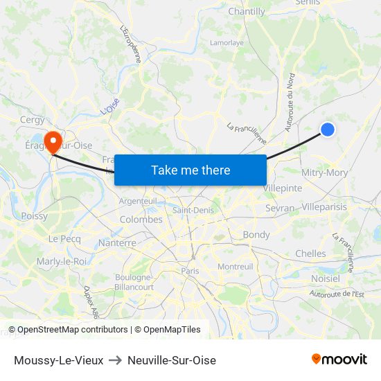 Moussy-Le-Vieux to Neuville-Sur-Oise map