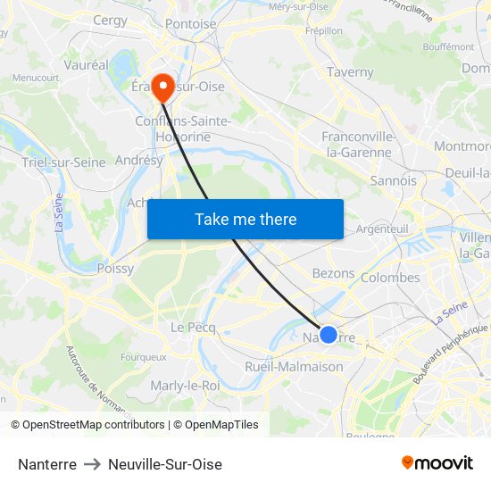 Nanterre to Neuville-Sur-Oise map