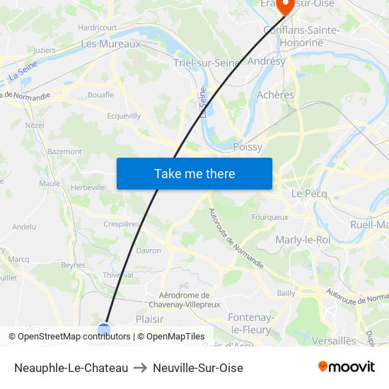 Neauphle-Le-Chateau to Neuville-Sur-Oise map