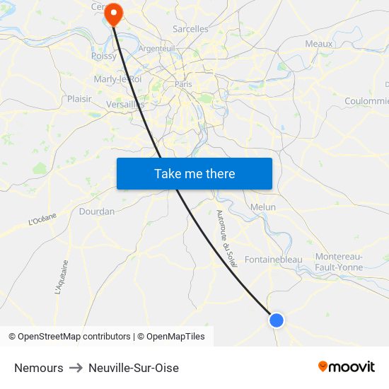 Nemours to Neuville-Sur-Oise map