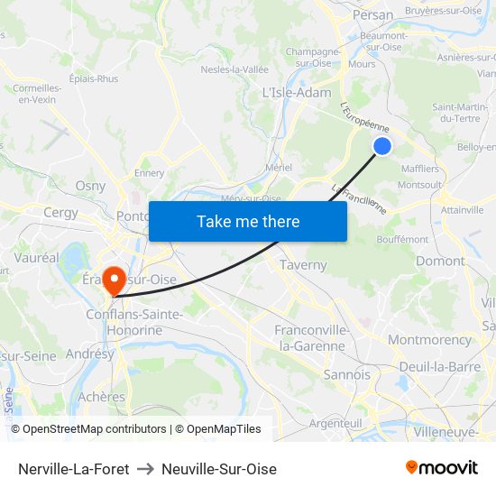Nerville-La-Foret to Neuville-Sur-Oise map