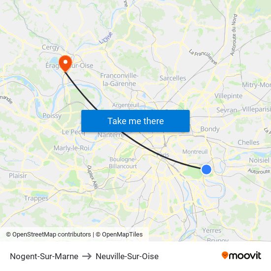 Nogent-Sur-Marne to Neuville-Sur-Oise map