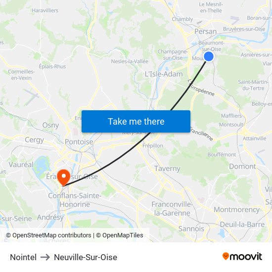 Nointel to Neuville-Sur-Oise map