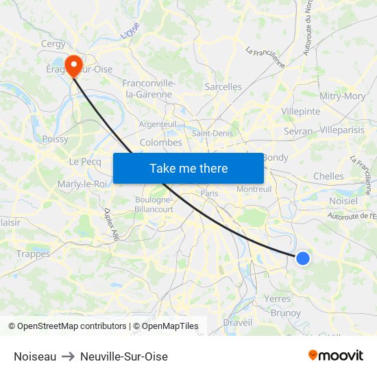 Noiseau to Neuville-Sur-Oise map