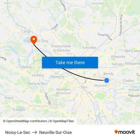 Noisy-Le-Sec to Neuville-Sur-Oise map