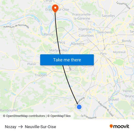 Nozay to Neuville-Sur-Oise map