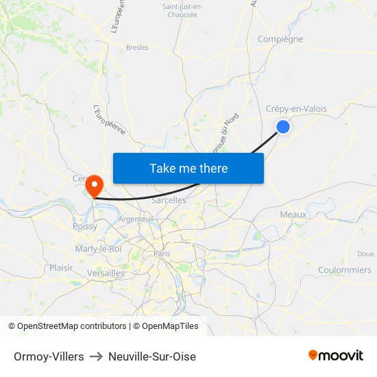 Ormoy-Villers to Neuville-Sur-Oise map