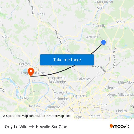 Orry-La-Ville to Neuville-Sur-Oise map