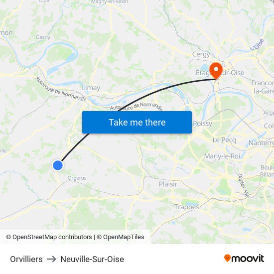 Orvilliers to Neuville-Sur-Oise map