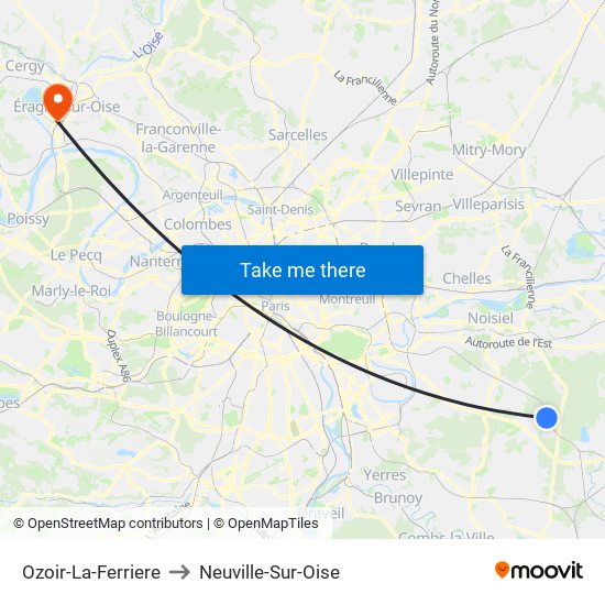 Ozoir-La-Ferriere to Neuville-Sur-Oise map
