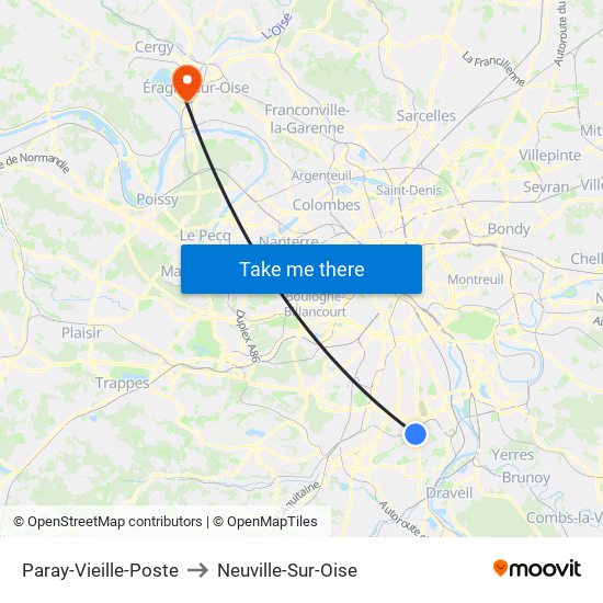 Paray-Vieille-Poste to Neuville-Sur-Oise map