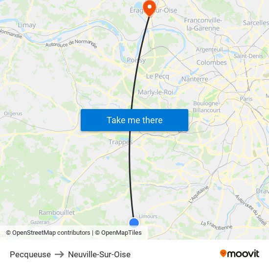 Pecqueuse to Neuville-Sur-Oise map