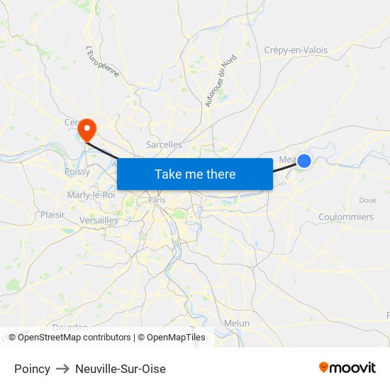 Poincy to Neuville-Sur-Oise map