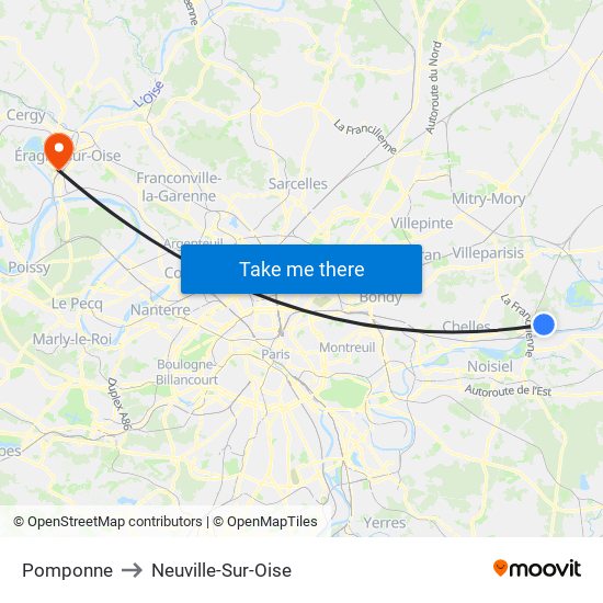 Pomponne to Neuville-Sur-Oise map