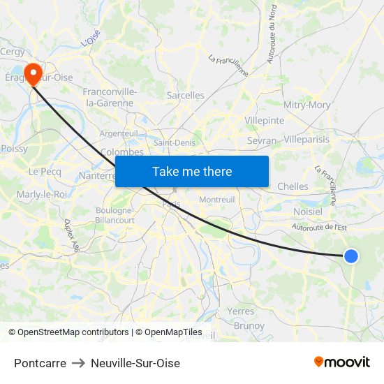 Pontcarre to Neuville-Sur-Oise map