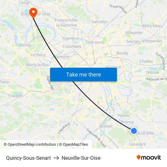 Quincy-Sous-Senart to Neuville-Sur-Oise map