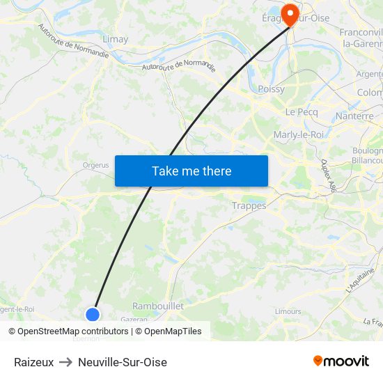 Raizeux to Neuville-Sur-Oise map