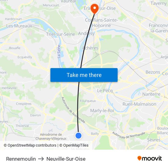 Rennemoulin to Neuville-Sur-Oise map