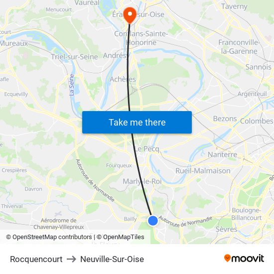 Rocquencourt to Neuville-Sur-Oise map