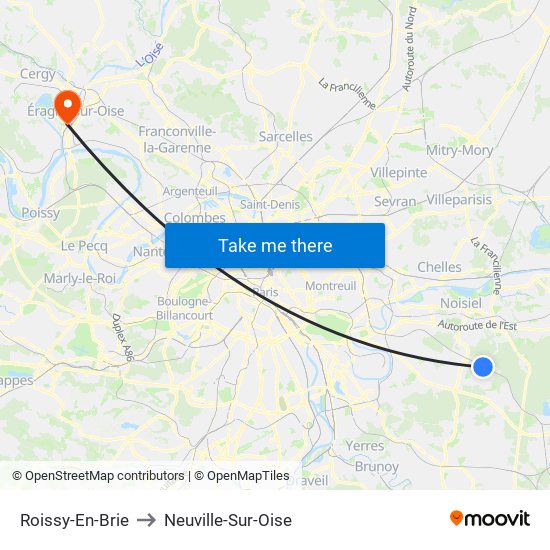 Roissy-En-Brie to Neuville-Sur-Oise map