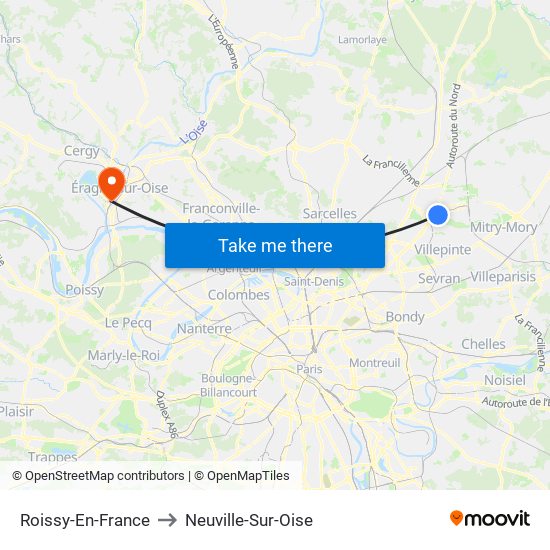 Roissy-En-France to Neuville-Sur-Oise map