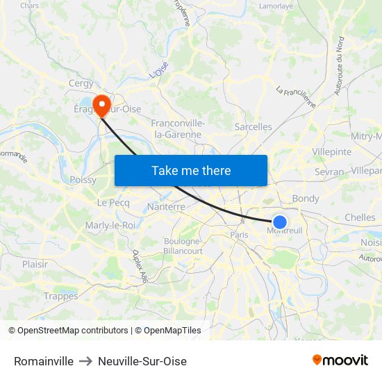 Romainville to Neuville-Sur-Oise map