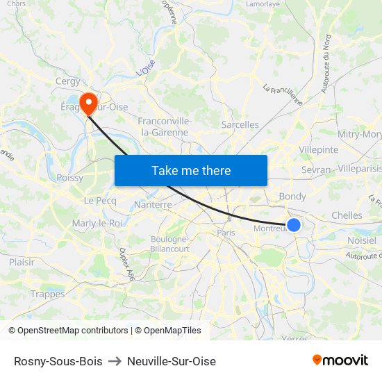 Rosny-Sous-Bois to Neuville-Sur-Oise map