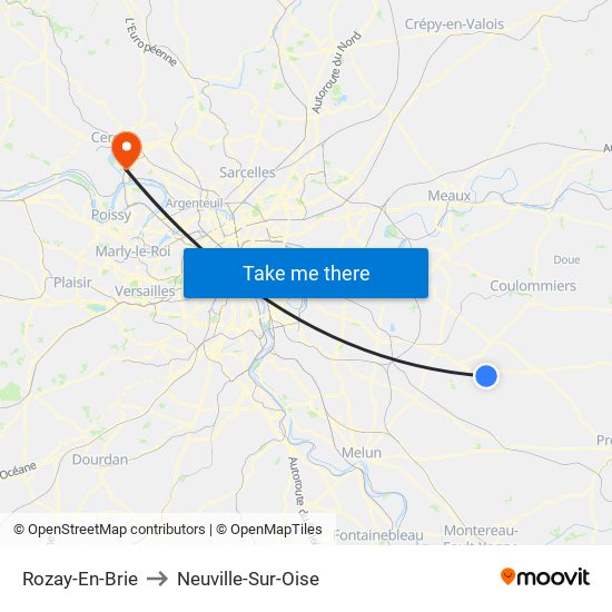 Rozay-En-Brie to Neuville-Sur-Oise map