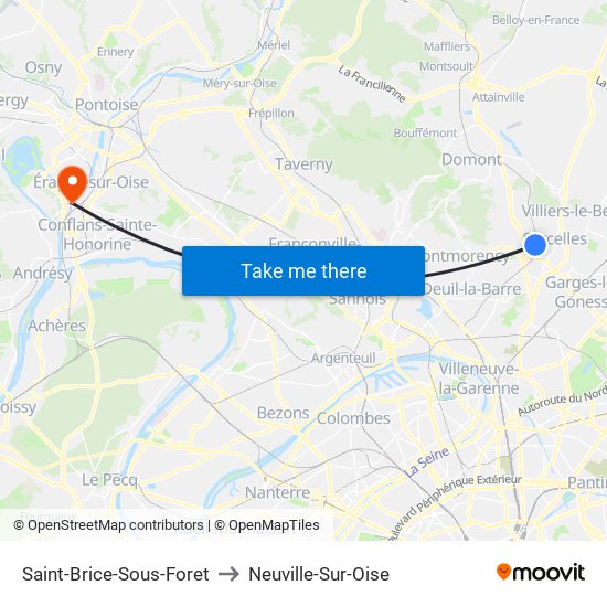 Saint-Brice-Sous-Foret to Neuville-Sur-Oise map