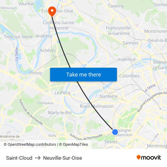 Saint-Cloud to Neuville-Sur-Oise map