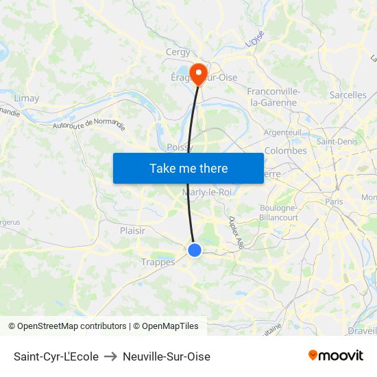 Saint-Cyr-L'Ecole to Neuville-Sur-Oise map