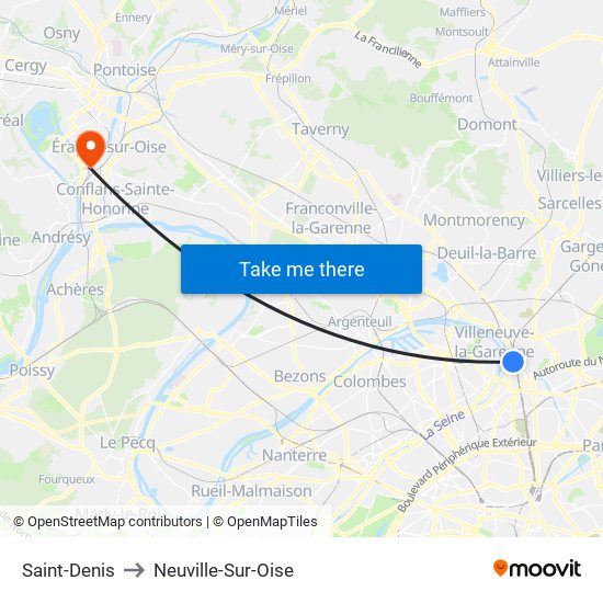 Saint-Denis to Neuville-Sur-Oise map