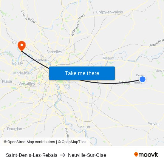 Saint-Denis-Les-Rebais to Neuville-Sur-Oise map