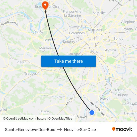 Sainte-Genevieve-Des-Bois to Neuville-Sur-Oise map