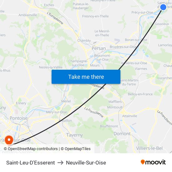 Saint-Leu-D'Esserent to Neuville-Sur-Oise map